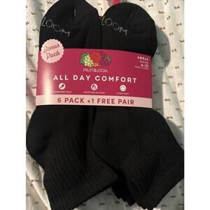 Fruit of the Loom All Day Comfort Ankle Socks Women’s 4-10 Black 7 Pair Soft